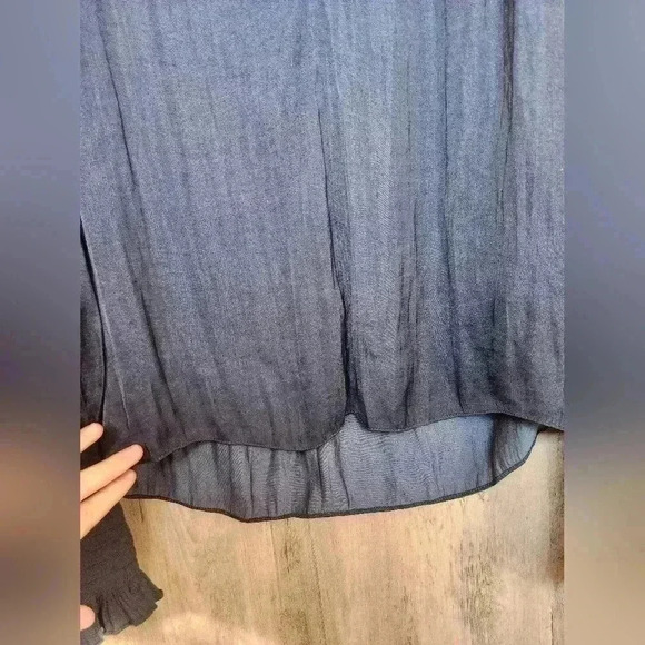 Rebecca Taylor The Neck Sateen Blouse Navy Blue Size Small Women’s - Picture 7 of 8